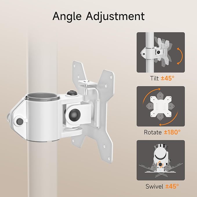 suptek Single Head and Plate Vesa Pole Mount Bracket for Suptek Monitor Mount,White(MD6TBW-2) - Image 4