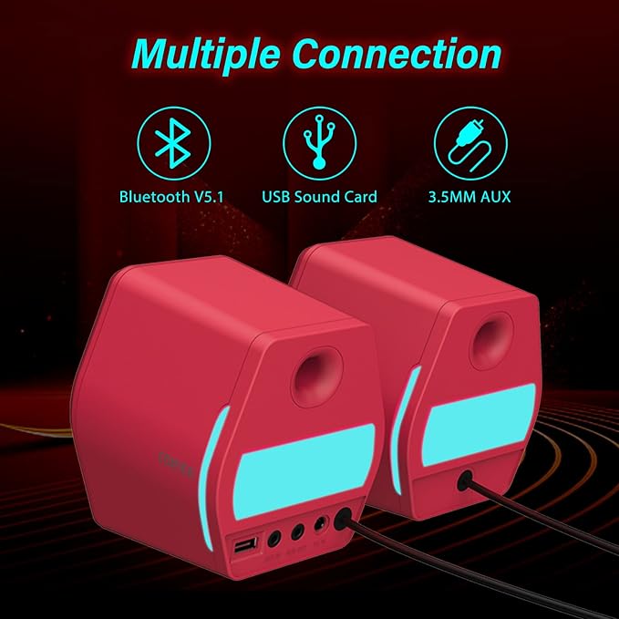 Edifier G2000 32W PC Gaming Computer Speakers for Laptop Mac Desktop Computer Woofer Speakers Bluetooth USB 3.5mm AUX Inputs RGB Lights Multimedia Speakers Red - Image 4