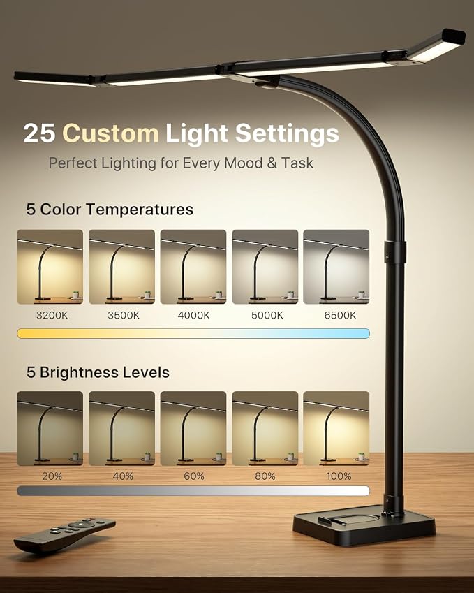 ONEMIX LED Desk Lamp with Base, 42-Inch 4-Panel Light for Dual Monitors | 1800 Lumens, 4 Adjustable Panels, 5 Color Temps, 5 Brightness Levels, Remote, Timer, Flicker-Free for Home Office - Image 5