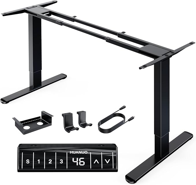 HUANUO Dual Motor Electric Standing Desk Frame, 265 lb Capacity, Black | T-Shaped Legs Fit Desktops Up To 90 X 31.5 Inches; Height-Adjustable Frame For Home Offices by HUANUO