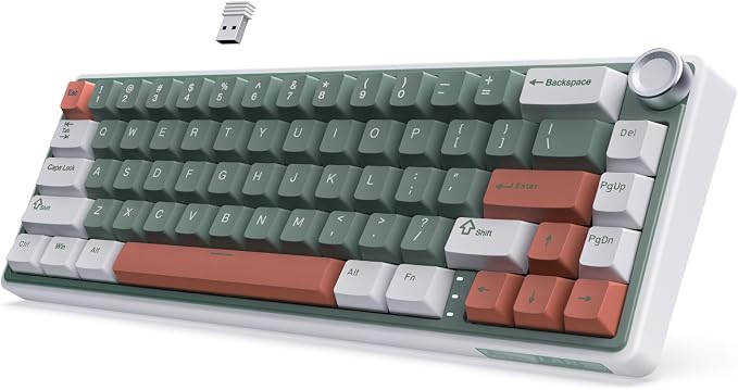 RK ROYAL KLUDGE R65 Wireless Mechanical Keyboard, 60% Keyboard with Knob | Tri-Mode 2.4G/USB-C/Bluetooth, QMK/VIA Custom Keyboard with 66 Keys and CNC Metal Knob, Hot Swappable, Cream Switch, Green by RKROYALKLUDGE