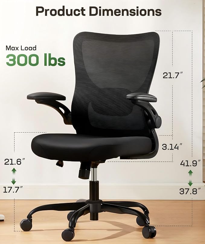 Marsail Ergonomic Office Chair Desk Chair with 3D PU Armrests and Adjustable Lumbar Support Breathable Mesh Chair Executive Rolling Swivel Comfy Task Chair for Home Office Gaming，Pack of 2 - Image 2