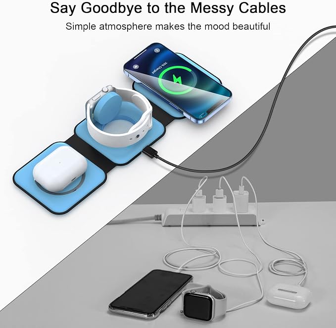 Wireless Charger 3 in 1,RTOPS Magnetic Traval Wireless Charging Station Multiple Devices,GaN 3 in 1 Charging Station,Compatible iphone17/16/15/14/13/Pro/Max,iWatch,AirPods4/3/2/Pro(Adapter Includes) - Image 4