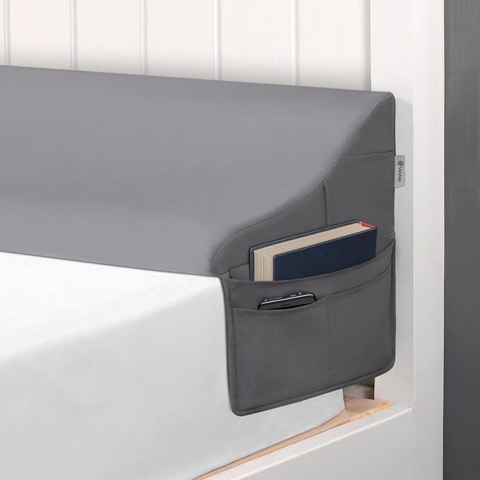 Vekkia Full Bed Wedge Pillow for Headboard,Mattress Gap Filler(Gap 0–6") | Wedge Pillow with Supportive Comfort Foam & Large Side Pockets,Prevents Lost Pillows & Items,Washable Cover 54"x10"x7" Gray by Vekkia