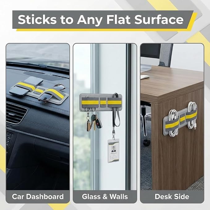 3-Pocket Adhesive Hard Drive Holder for Laptop, Mouse Holder for Laptop, SSD, USB Drive, Mouse, Cables (Yellow) - Image 4