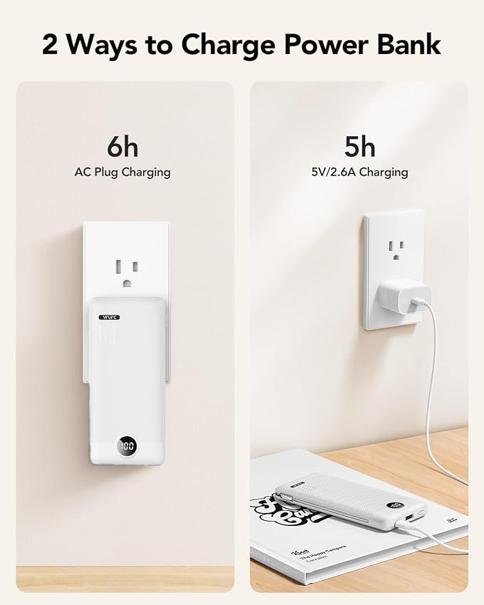 VRURC Portable Charger, Power Bank Built-in Cables and AC Wall Plug | USB C Power Bank 10000mAh Travel Essentials Phone Charger Compact External Battery Pack For Smart Phones, Tablets etc-White - Image 7