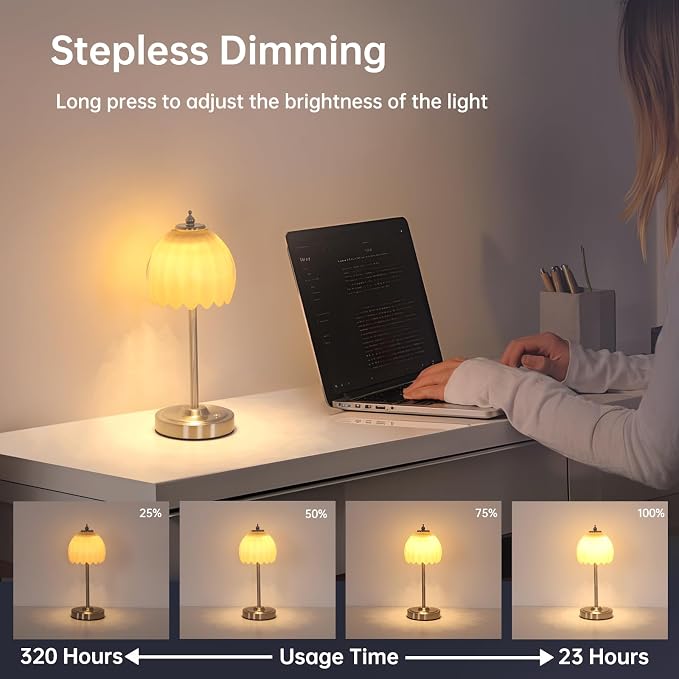 Shenmoyl Tulip Table Lamp with 5200mAh Battery & Touch Control, Cordless Small Table Lamp with 3 Colors, Dimmable Rechargeable Table Lamps for Living Room, Bedroom, Desk, Bedside (Creamy Yellow Tulip) - Image 5