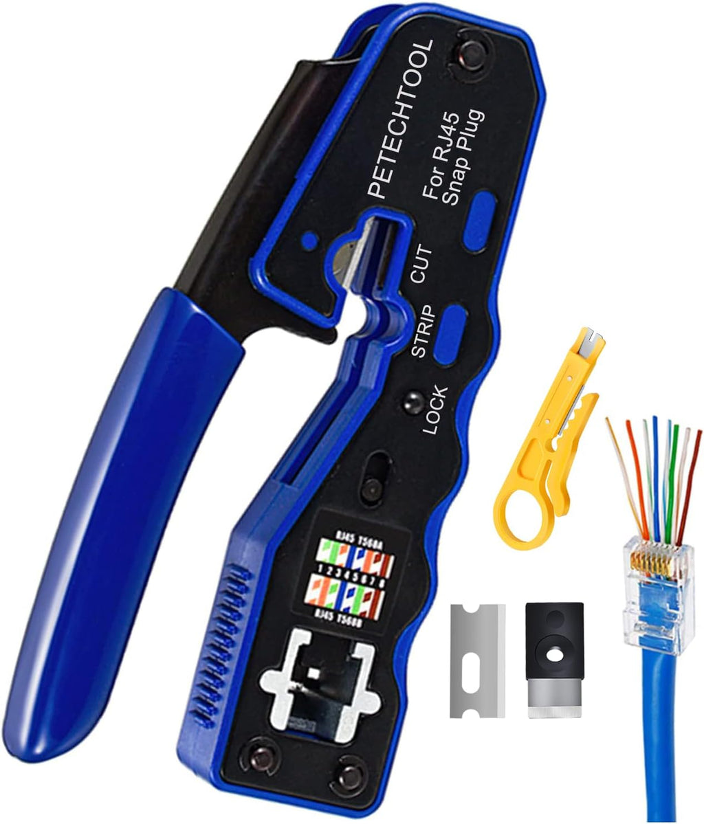 RJ45 Crimp Tool Pass Through Crimper Cutter for Cat6a Cat6 Cat5 Cat5e 8P8C Modular Connector Ethernet Crimper Tool by PETECHTOOL