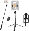 NEEWER Basics 10W Selfie Light with Tripod Stand, 1200mAh LED Square Ring Lighting, 72" Selfie Stick Phone Holder Compatible with iPhone, CRI90 3 Modes Remote for Travel Vlog Video Recording, NL100B by Neewer