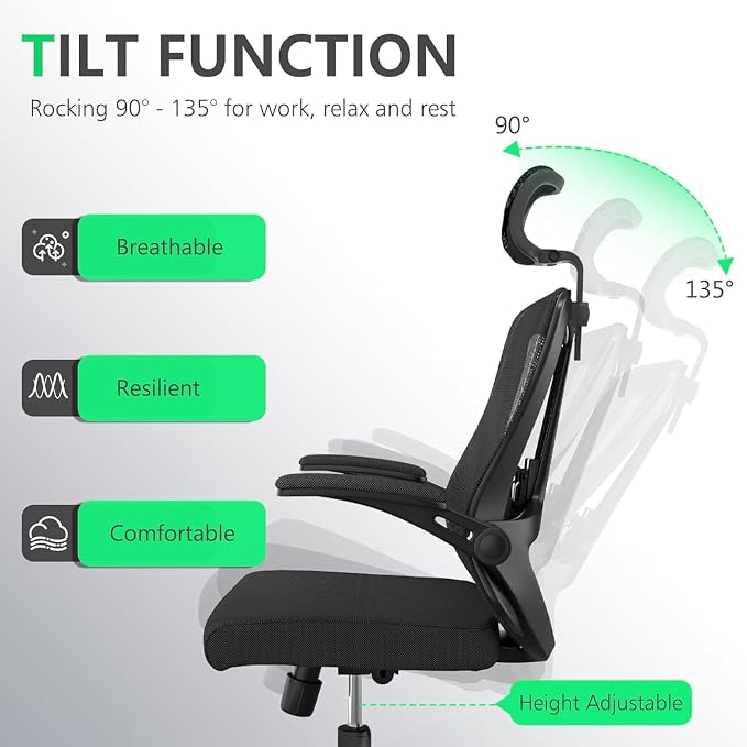 Office Chair (07Black, Chair) | 360° Swivel Adjustable Lumbar Support & Flip-Up Armrests capacity 300 lbs capacity - Image 5