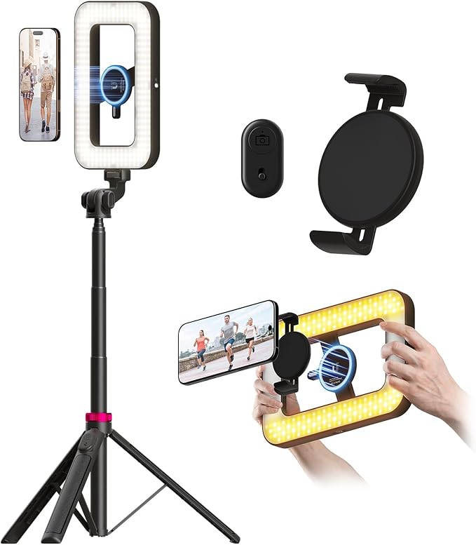 Magnetic Ring Light with Stand and Phone Clip, 62" Tripod for iPhone with Light, 6000mAh Phone Tripod with Light for Video Recording, TikTok, YouTube, Vlogging, Selfies, CRI＞95 by LUXSURE