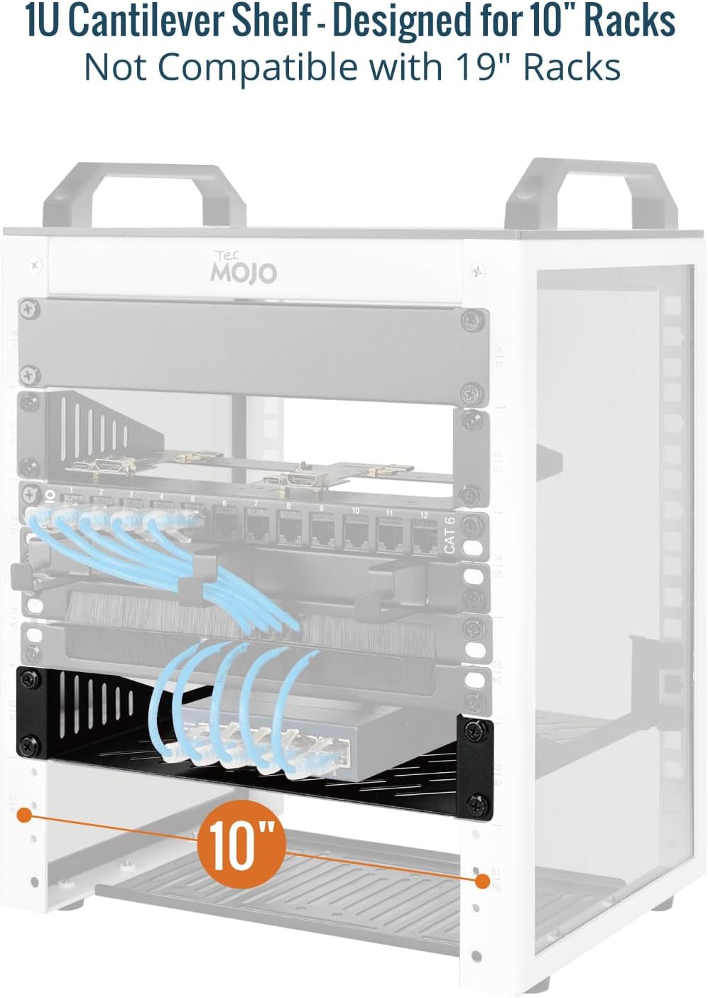Tecmojo 1U Rack Mount Shelf for 10" Server Rack, 7.87" Deep Vented Cantilever Tray, Metal Shelf for Network Cabinet, Server Enclosure, Enhanced Airflow, Black - Image 3