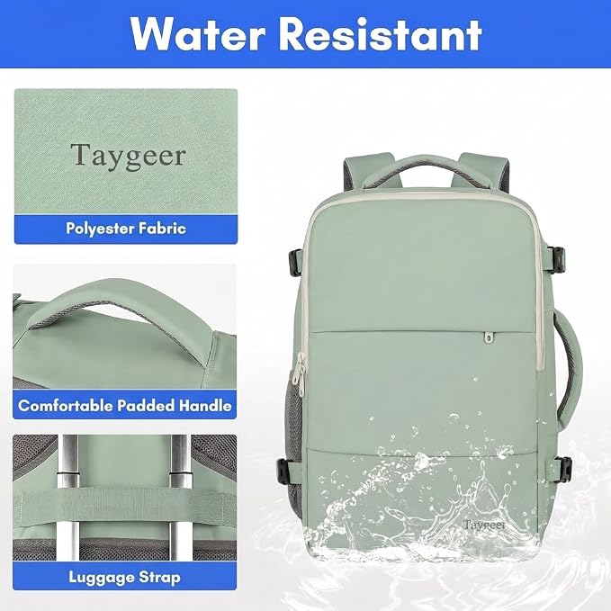 Taygeer Carry On Backpack, 40l Travel Backpack for Women Airline Approved | Cute 17.3" Personal Item Travel Bag with Shoe Pouch, Casual Daypack Gifts for Friend Hiking Weekend, Green Beige - Image 7