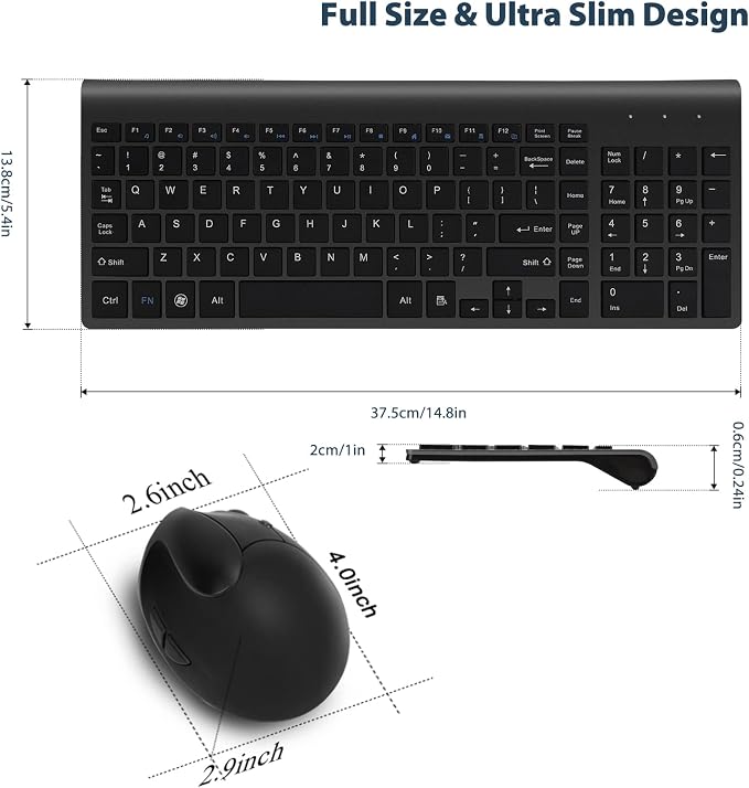 Fonicer 2.4GHz Wireless Vertical Ergonomic Mouse and Keyboard Combo Ultra-Thin Portable Size for PC Desktop Computer Laptop Mac For Students or Small Hands - Image 3