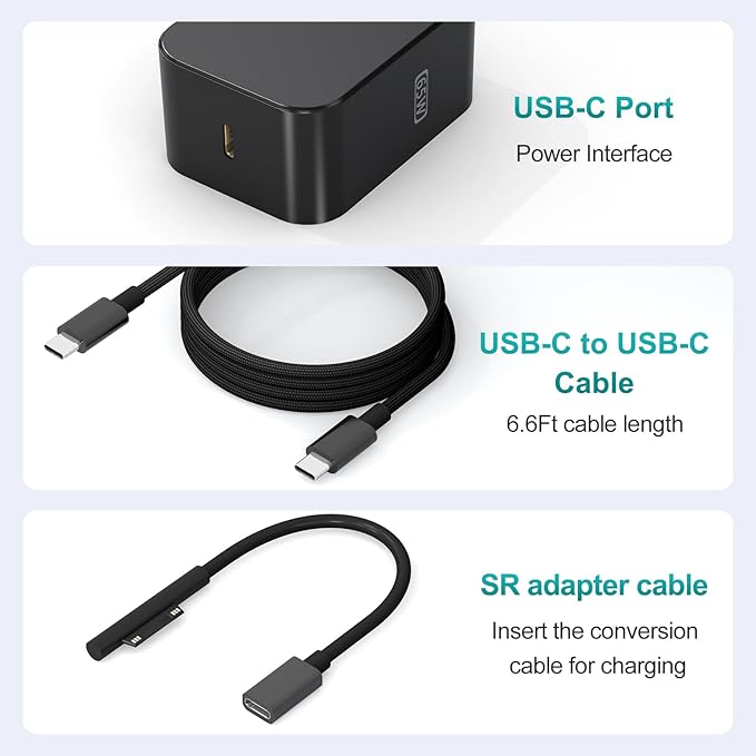 New 65W Surface Charger with Foldable AC Plug, Compatible with Surface Pro Charger 13 11,12,10,9,8,7+,7,6,5,4,3,X, Surface Book3,2,1, Laptop & Tablet, Supporting 44W 36W 24W Charging Needs - Image 3