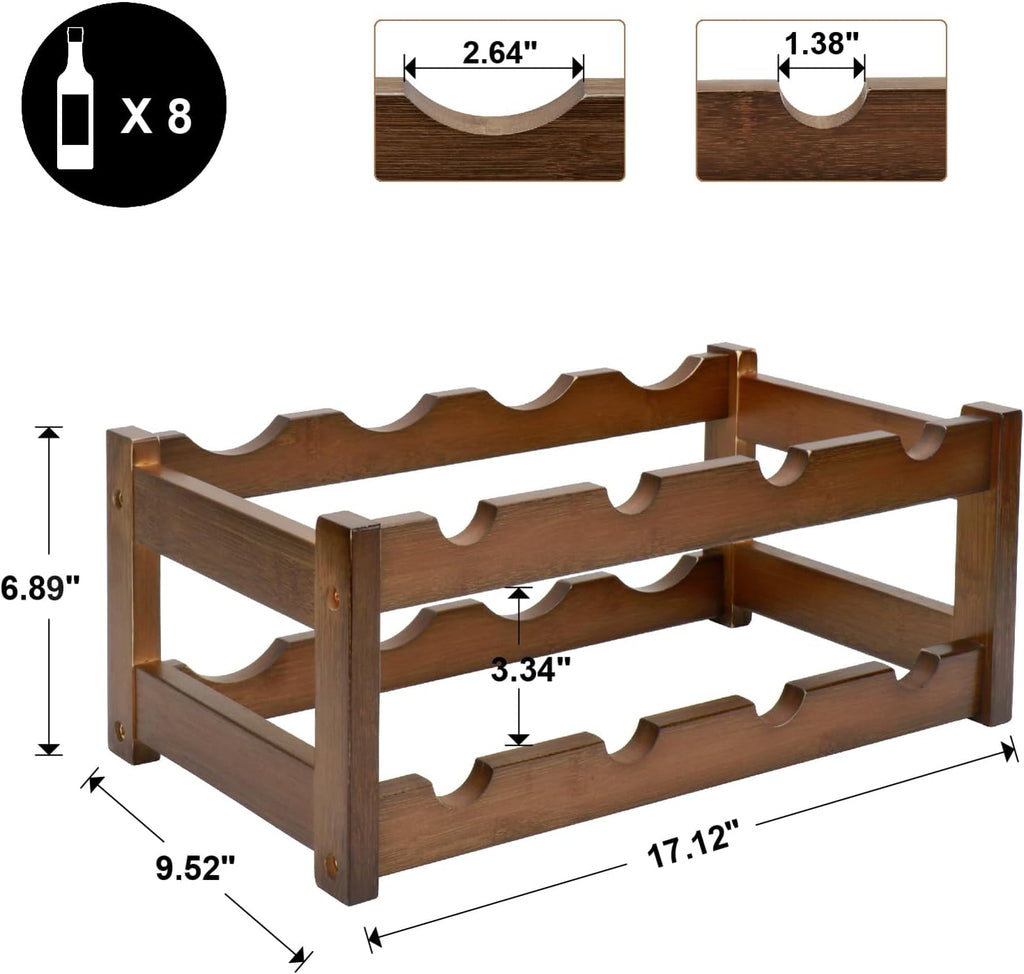 Bamboo Wine Rack, 2-Tier 8 Bottles Wine Storage Cabinet Shelf - Image 3