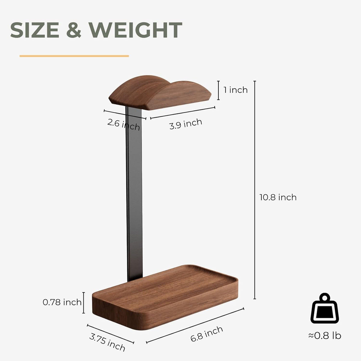 muso wood Walnut Headphone Stand, Wood Headset Stand with Storage Base - Image 6