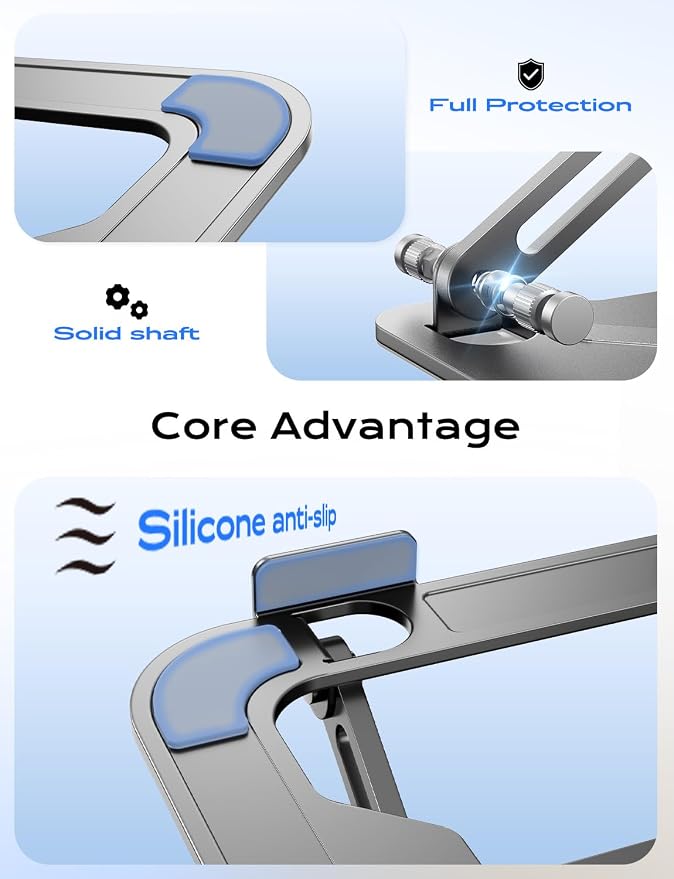 JCZT Adjustable Laptop Stand for Desk, Metal Foldable Laptop Riser, Grey | Ergonomic Portable Laptop Stand, Ventilated Cooling Computer Notebook Holder for MacBook Air Pro, All 10-16'' Laptops - Image 7
