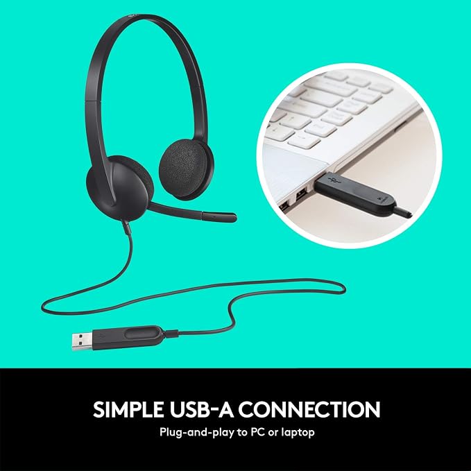 Logitech USB Headset H340 Stereo Windows and Mac - Black | Compatible with Windows and Mac, lightweight design, clear digital audio - Image 4