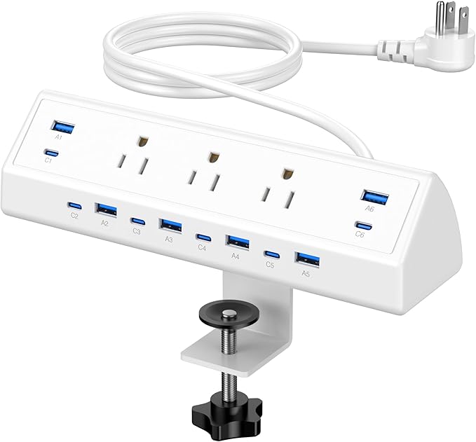 Jgstkcity 130W Desk Clamp Power Strip, 12 USB Ports (6 PD 65W USB-C),Surge Protector,ETL Listed Power Hub Extension Cord,Fast Charging Station for Home Office Desk Edge Mount (White, 12 USB-130W) by Jgstkcity