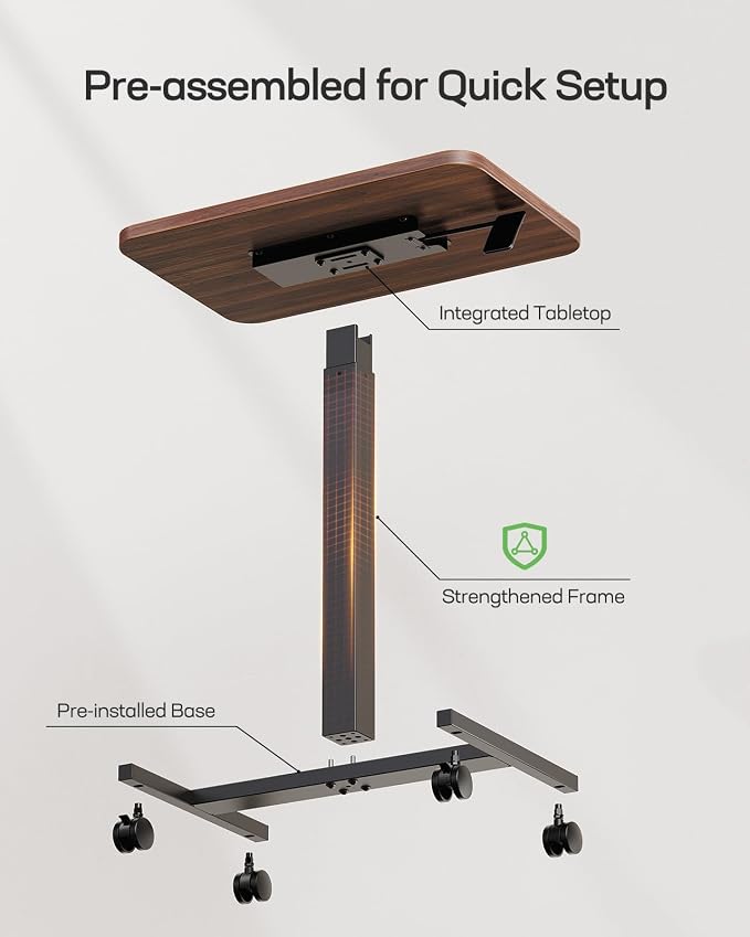 Marsail Mobile Standing Desk, Wider Height Adjustable Computer Desk up to 46.1″, Rolling Sit Stand Desk with 4 Lockable Wheels, Ergonomic Desk for Home Office and Classroom, Walnut - Image 7