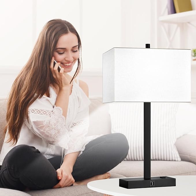 Lynnoland 21" Set of 2 Table lamp with USB A+C & AC Outlets, Touch Control 3-Way Dimmable Nightstand Lamps for Bedroom Living Room Office Reading, White Shade Touch Lamps, 5000K LED Bulbs Included - Image 5