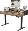 CubiCubi Standing Desk 48x26 Inches with 3 Wood Drawers and Monitor Shelf, Ergonomic Rising Home Office Desks, Height Adjustable Computer Desk, Sit Stand Up Electric Workstation Table, Brown by CubiCubi