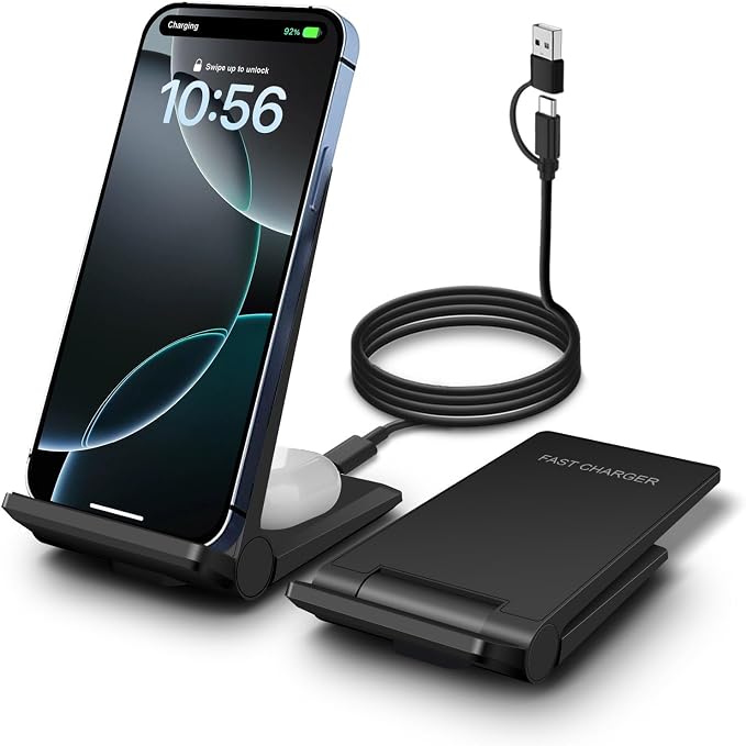 PDKUAI 2 in 1 Wireless Charger,[New Update] 25W Foldable Wireless Charging Station for Samsung Galaxy 25/24/23/Note 20/Buds3,Dual 15W Fast Dual Induction Charge Stand for iPhone 17/17 Pro/16/15/14 by WirelesschargingStation