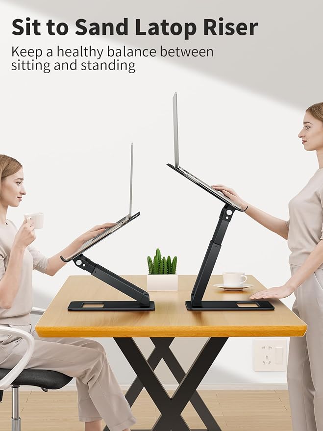 tounee Laptop Stand for Desk Adjustable Height, Telescopic Computer Stand with Pull Out Design Ergonomic Laptop Riser Fits All Laptops 10-17"-Black - Image 2