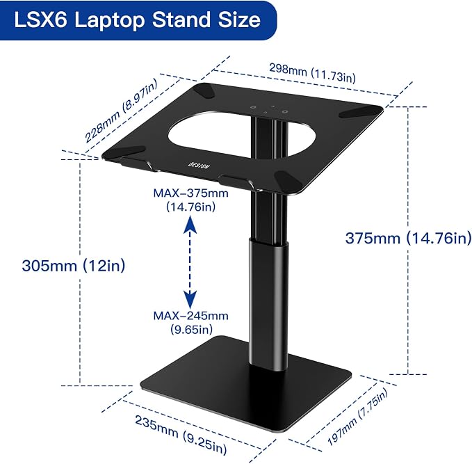 BESIGN LSX6 Computer Holder Stand, Ergonomic Adjustable Notebook Riser for Standing Work, Compatible with Air, Pro, Dell, HP, Lenovo More 10-14" Laptops, Black - Image 4