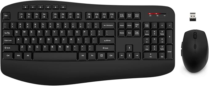 Wireless Keyboard and Mouse Combo, EDJO 2.4G Full-Sized Ergonomic Computer Keyboard with Wrist Rest and 3 Level DPI Adjustable Wireless Mouse for Windows, Mac OS Desktop/Laptop/PC,Classic Black by EDJO