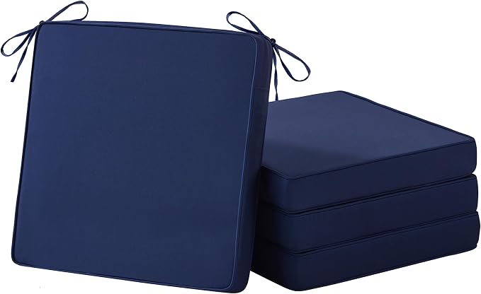IASEAHK Patio Chair Cushions, 18.5" x 16" x 3" Outdoor Chair Cushions Set of 4, Waterproof Outdoor Cushions for Patio Furniture, Outdoors Seat Cushions with Handle and Ties, Navy Blue by IASEAHK