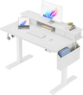 White Electric Standing Desk with Drawers - 40 Inch Small Standing Desk with Shelf Monitor Stand Storage Height Adjustable for Home Office, Study Writing Girls Computer Sit Stand Desks for Bedroom by Unknown