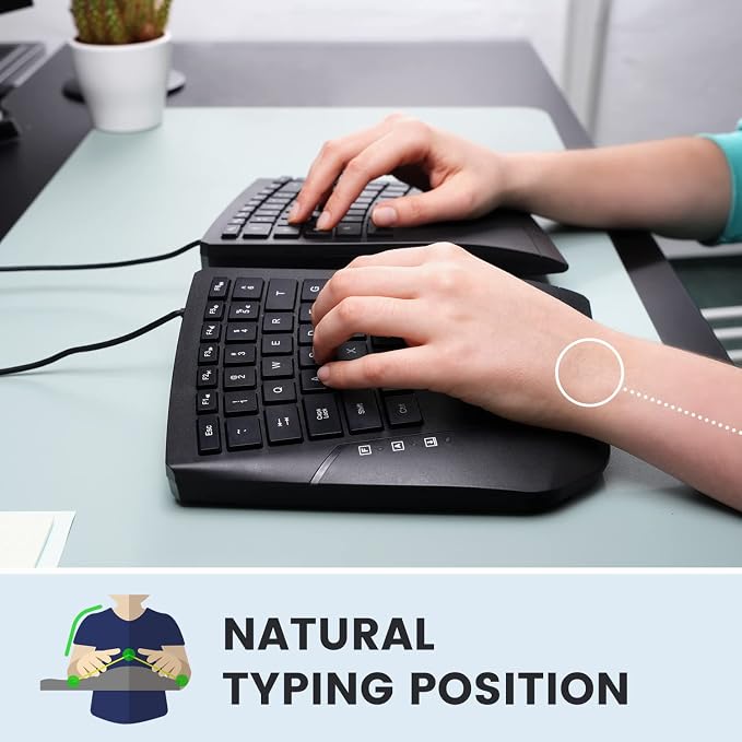Perixx PERIBOARD-524B US, [Firmware Updated] Wired Ergonomic Split Keyboard - Up to 2 Ft Seperation - Adjustable Tilt Angle - Low Profile Membrane Keys - Black - US English - Image 6