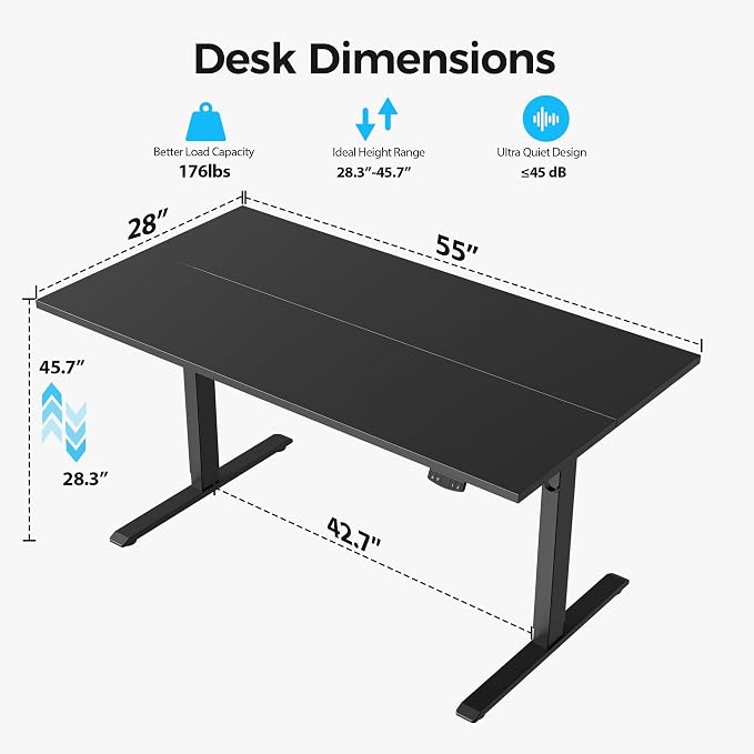 Agilestic 55 * 28 Inch Height Adjustable Electric Standing Desk, Black | Sit Stand Up Computer Desk, Extra Wide desktop, Memory Presets, Stable Steel Frame,154 lbs, Easy Assembly, Splice Board - Image 8