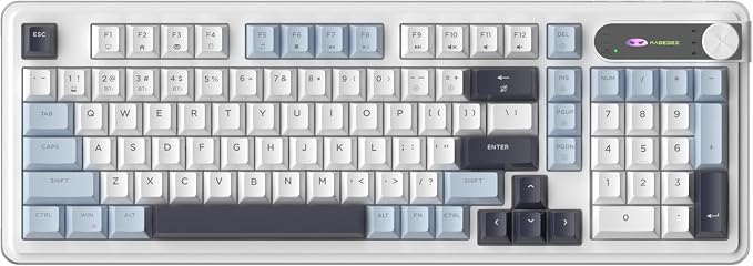 MageGee GK960 Wireless Keyboard, 98 Keys Tri-Mode BT/2.4G/Wired Membrane Gaming Keyboard, RGB Creamy Keyboard with Number Pad, Knob Control, 4000mAh Battery - Blue & White - Image 9