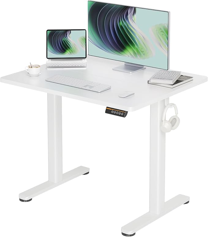 Claiks Electric Height Adjustable Standing Desk, 35x20 Inch, White | Smooth Height Adjustment, 3 Memory Presets, Cable Management Hub&Hook, Stable Steel Frame, 176lbs Capacity, Easy Assembly by CLAIKS