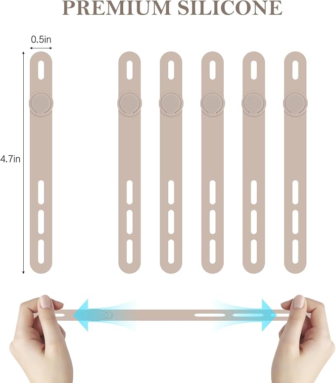 Donruby 30Pcs Silicone Cable Ties, Reusable Cord Organizer Straps, Khaki | Adjustable, Multipurpose, 4.7" High-Elasticity Cord Wraps for Bundling Electronics, Home Office School Essentials - Image 2