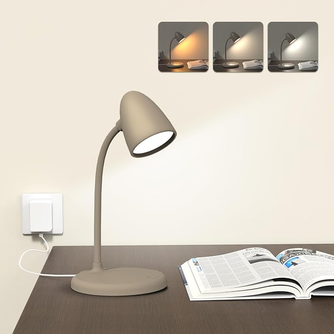 LED Desk Lamp for Home Office,Dimmable Table Lamp 3 Light Colors | Reading Light for Bedside Small Desk Lamp for College Dorm Room,Bedroom Desk Light,Brown by RORENSE