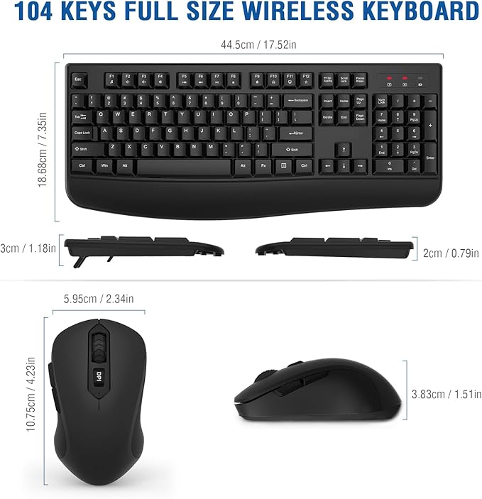 Wireless Keyboard and Mouse Combo, EDJO 2.4G Full-Sized Ergonomic Computer Keyboard with Wrist Rest and 3 Level DPI Adjustable Wireless Mouse for Windows, Mac OS Desktop/Laptop/PC(8 Pack) - Image 6