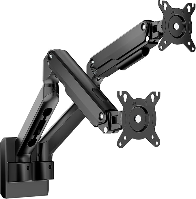 monTEK Dual Monitor Wall Mount, Wobble-Free Spring, 17–32" Full Motion | Dual Wall Mount Frees Full Desktop Space, Zero Clearance Retracts To 3.8", Wobble-Free Spring, Supports 20 Lbs Per Arm by monTEK