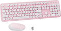 Colorful Wireless Keyboard and Mouse Combo Pink White | Full-Sized Office Keyboard with Typewriter Flexible Keys, 2.4GHz Dropout-Free Connection, Optical Mouse for PC Laptop by FCPLU