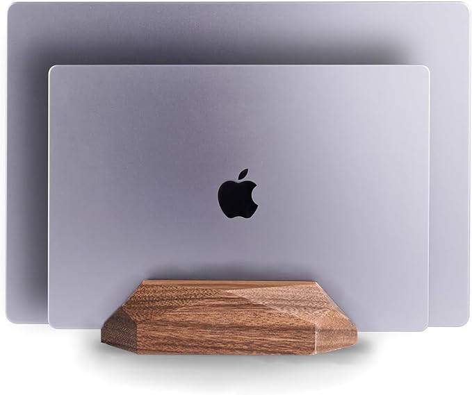 Dual Laptop Holder Adjustable Vertical Laptop Stand, 2 Slots MacBook Stand Wood,Wooden Laptop Stand,Vertical Laptop Holder for Desk, Widen Dock Fits All MacBook/Surface pro by MOYUART