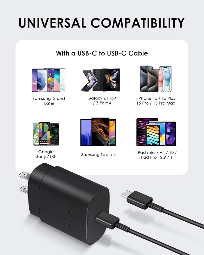 AISNI USB C Charger 25W Type C Charger Fast Charging Android Charger Block | for Galaxy S26 Ultra/S26/S26+/S25 Ultra/S25/24 Ultra/S24/S23 Ultra/S22 Ultra with 10 FT Long Phone Charger USB C Cord-Black - Image 7