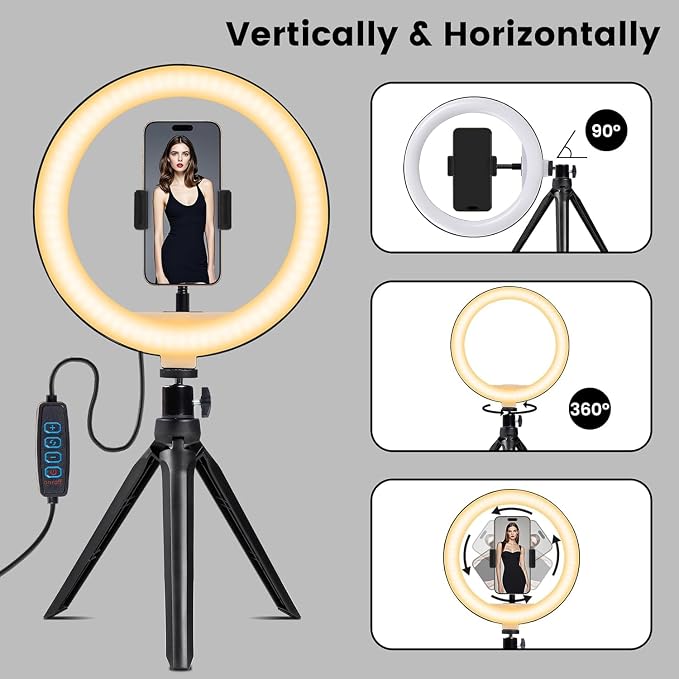 Selfie Ring Light 10" with Tripod Stand and Phone Holder, LED Ring Light for Desk with 3 Light Modes & 11 Brightness Level for Selfie, YouTube, Makeup, Live Streaming, TIKTOK - Image 5