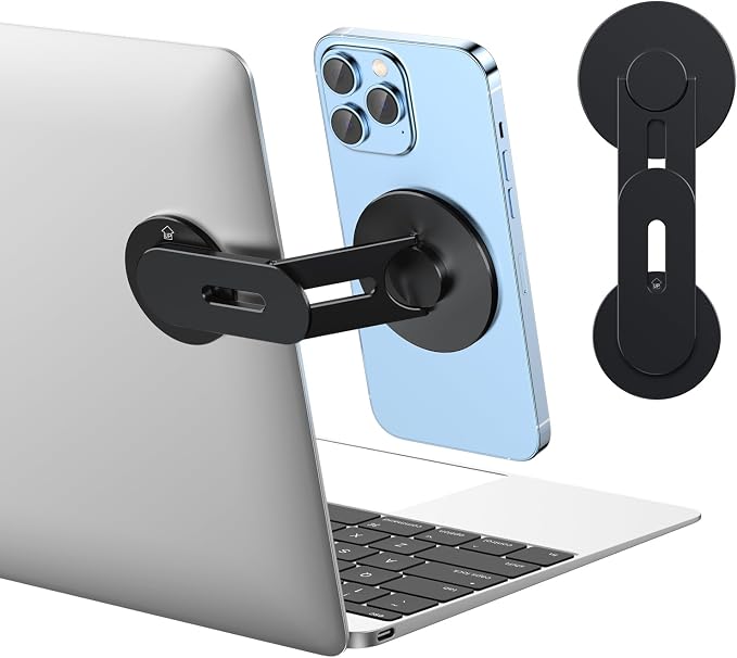 Magnetic Phone Holder for Laptop, MagSafe Laptop Phone Mount for iPhone 17/16/15/14/13/12 & All Phones, 180°Adjustable Phone Side Mount for Monitors for Tesla (Black) by Magnetic