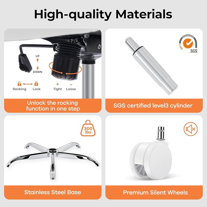 Office Chair Ergonomic Office Chair, Mesh Desk Chair, White, 1 PK | Lumbar Support, Head Support, Rocking Function, Flip-up Armrests, Mesh High Back, Suitable for Home Office - Image 5