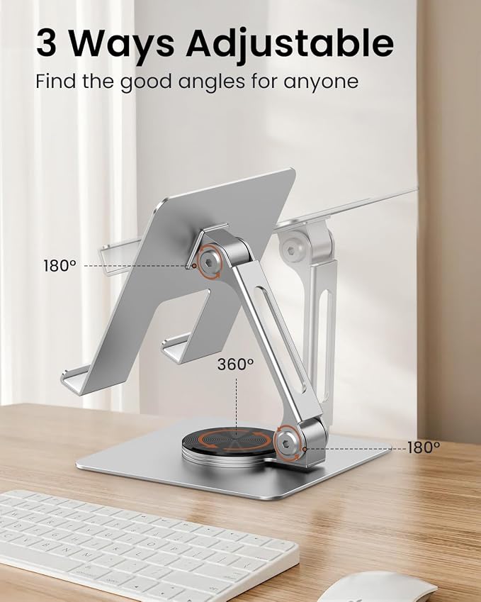 TIGRIS 360° Rotating Tablet Stand for iPad, Adjustable Foldable Metal Desk Stand, Stable Portable Tablet Holder for Office, Kitchen, Video Calls, Compatible with iPad Pro/Air/Mini, Kindle, Surface - Image 3