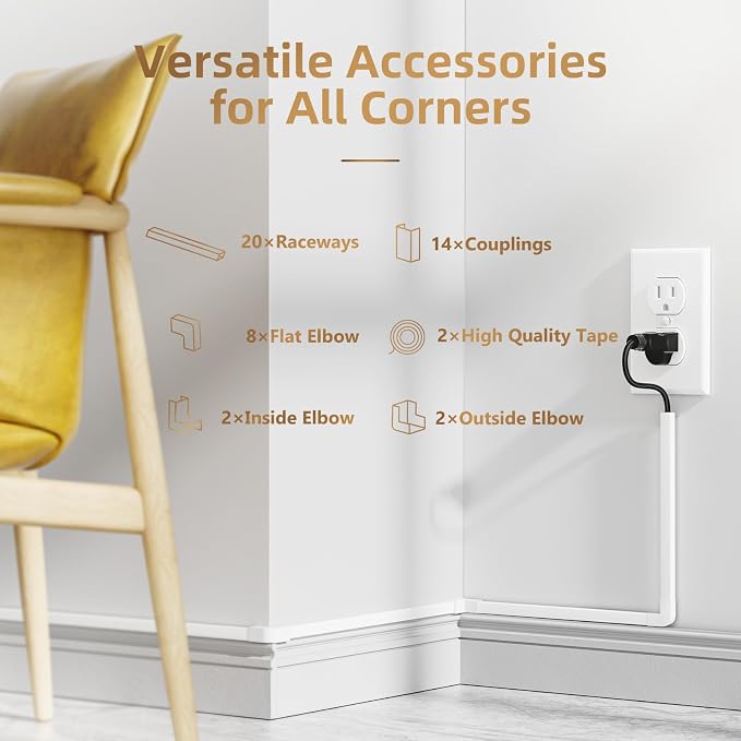 Delamu Cord Hider, 315in Cord Covers for Wires on Wall, One-Cord Cable Hider, Wire Hiders Wire Covers for TV Cords on Wall, Easy Mount Cable Cover Management Kit, 20 x L15.7 W0.59 H0.4in, White - Image 2
