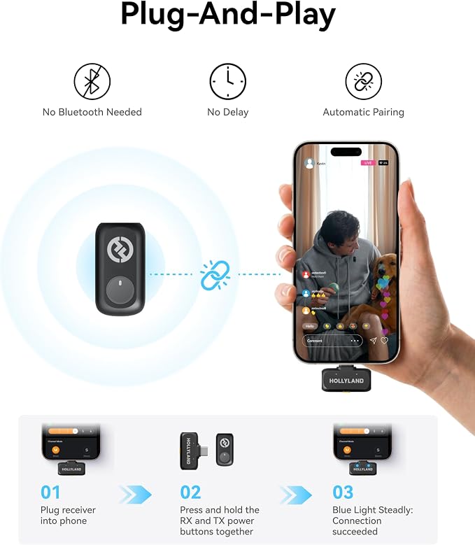 Hollyland Lark A1 Wireless Microphone for iPhone 17/16/15 & Android, 48kHz/24-bit, 3-Level Intelligent Noise Cancel, Mini Mic for YouTube, Podcast, Vlogging (Black, 2TX + USB-C RX + Charging Case) - Image 10